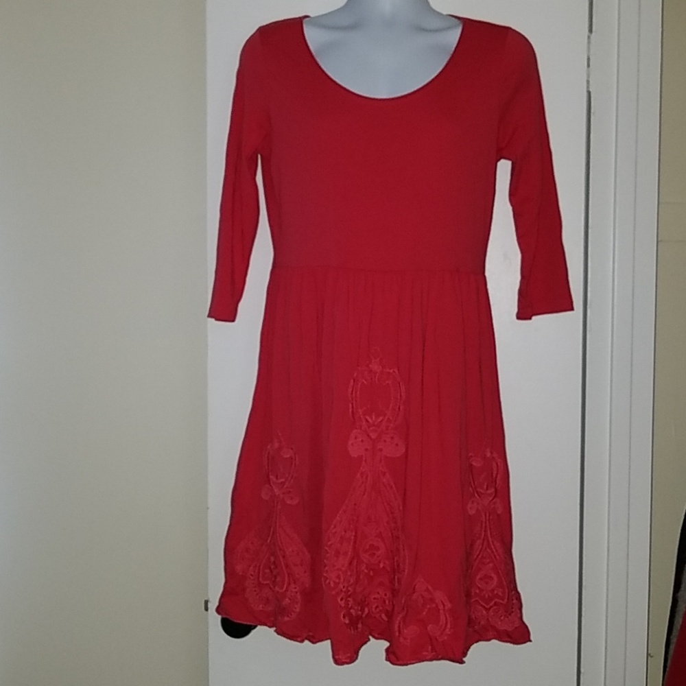 Garnet Hill 3/4 Sleeve Embroidered Sheath Dress